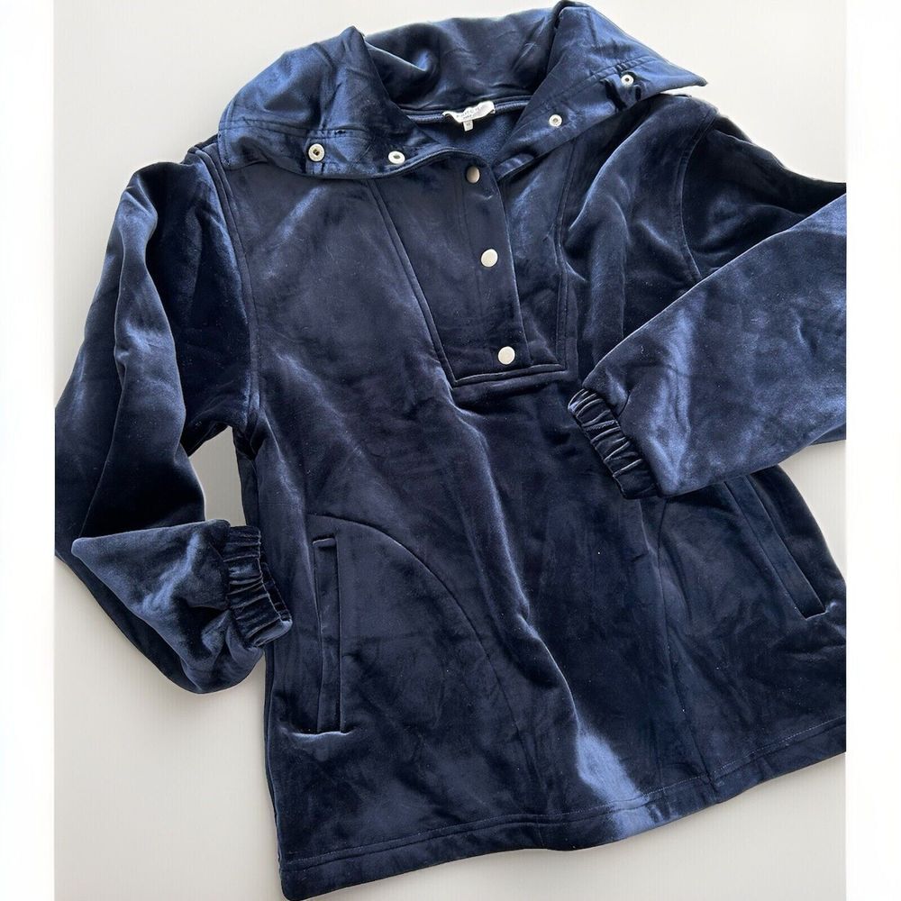 Anthropologie FRNCH Paris Navy Velvety Jacket Women's XS Oversize Pullover Snap